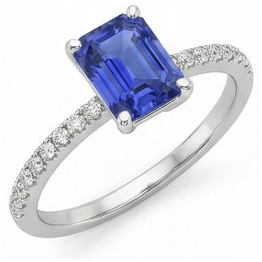 Solitaire Blue Sapphire With Accents Ring & Pave Set Natural Earth Mined Diamond ( Not Lab Grown )s 5 Carats