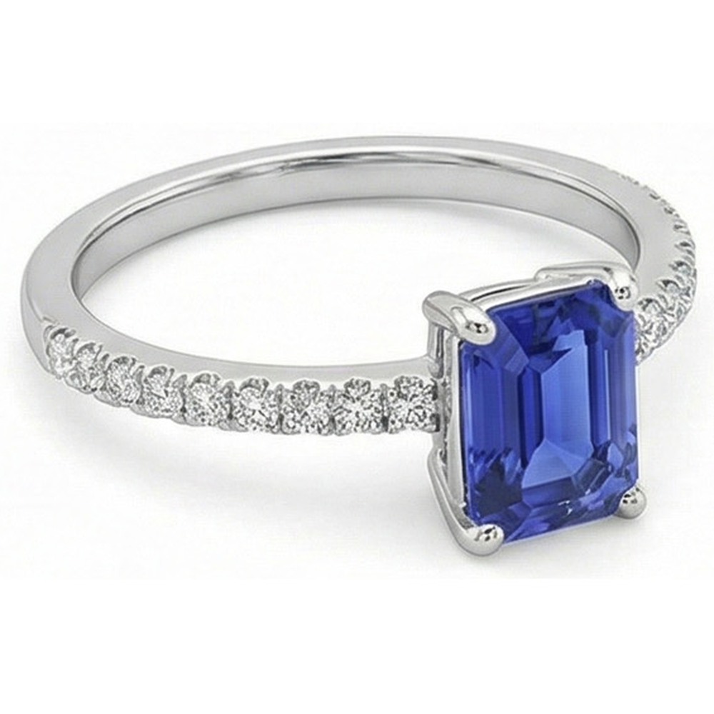 Solitaire Blue Sapphire With Accents Ring & Pave Set Natural Earth Mined Diamond ( Not Lab Grown )s 5 Carats