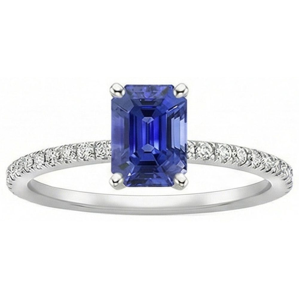 Solitaire Blue Sapphire With Accents Ring & Pave Set Natural Earth Mined Diamond ( Not Lab Grown )s 5 Carats