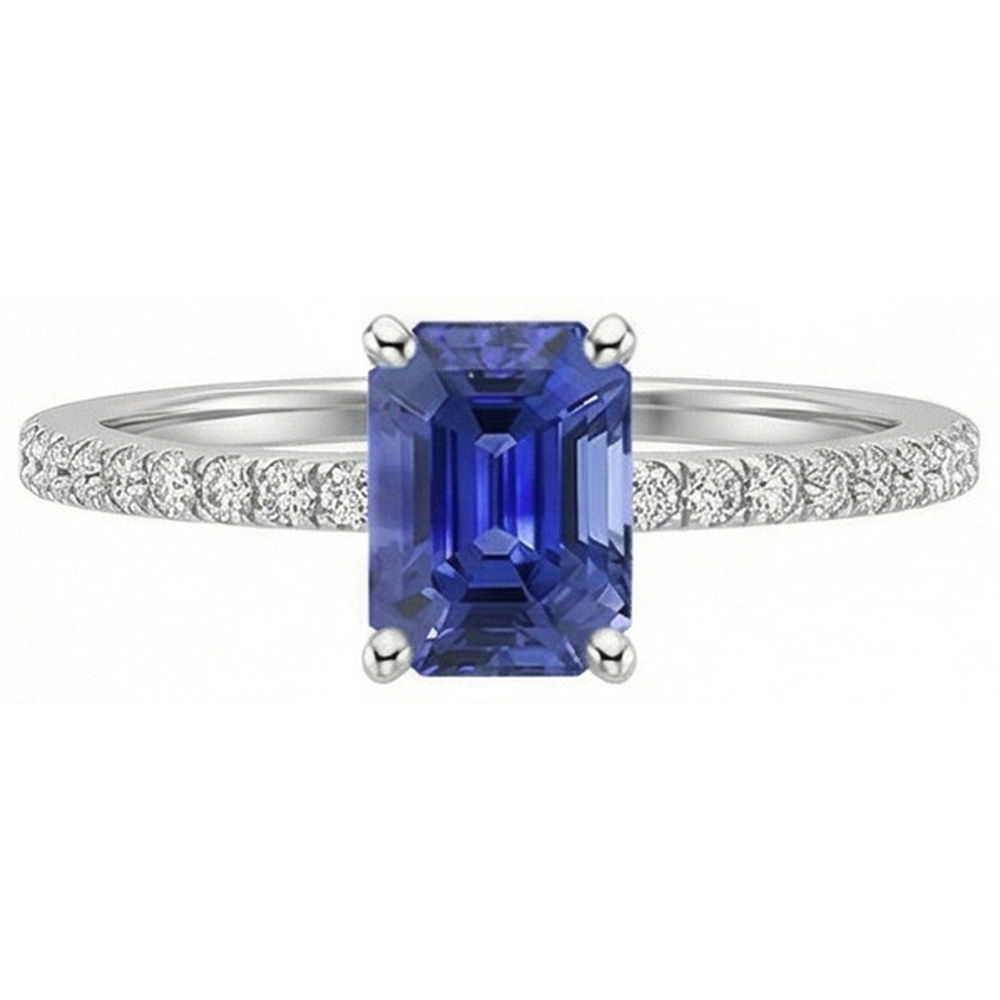 Solitaire Blue Sapphire With Accents Ring & Pave Set Natural Earth Mined Diamond ( Not Lab Grown )s 5 Carats