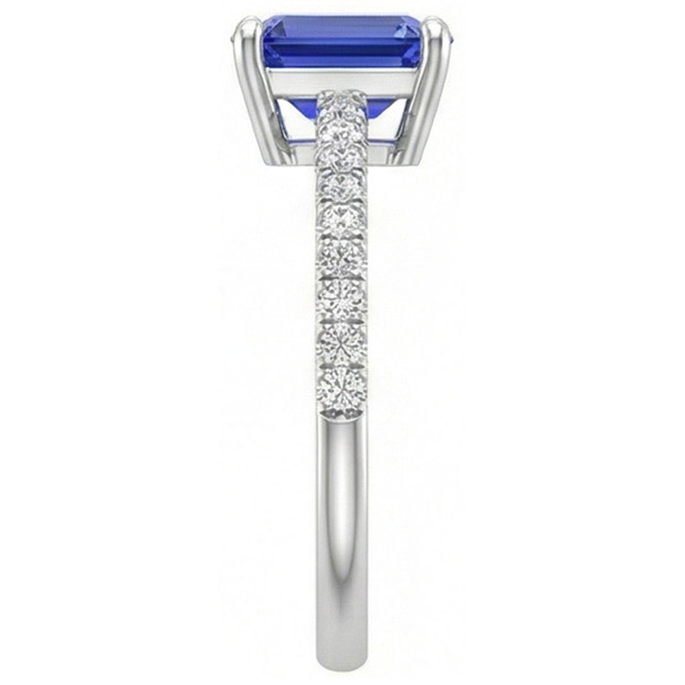 Solitaire Blue Sapphire With Accents Ring & Pave Set Natural Earth Mined Diamond ( Not Lab Grown )s 5 Carats