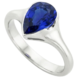 Natural Solitaire Ceylon Sapphire Anniversary Ring Bezel Set Pear 3 Carats