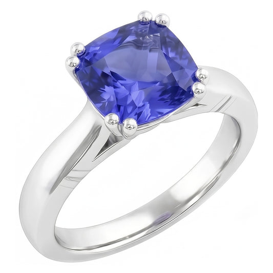 natural cushion sapphire 2ct ring front view
