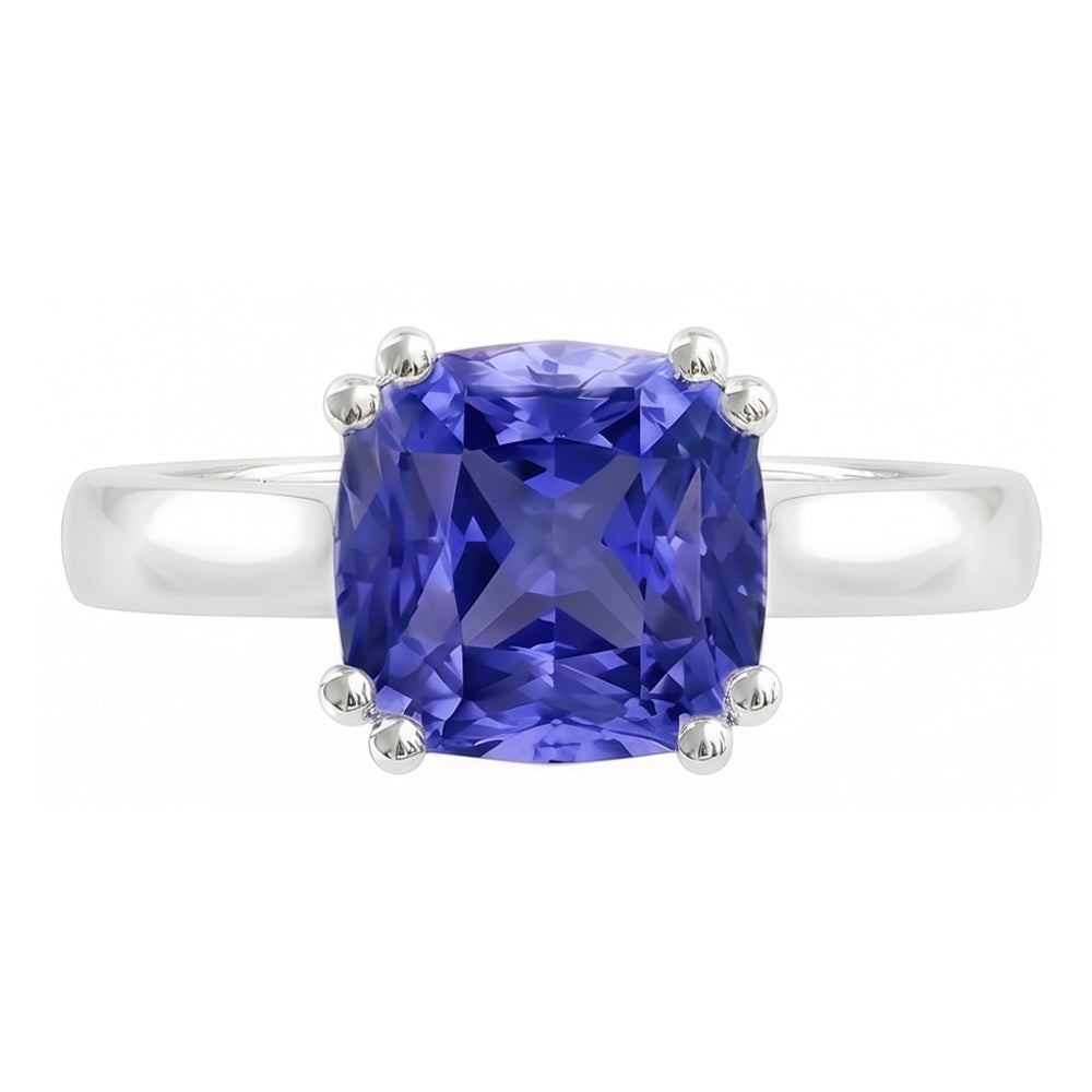 natural cushion sapphire 2ct ring close up detail