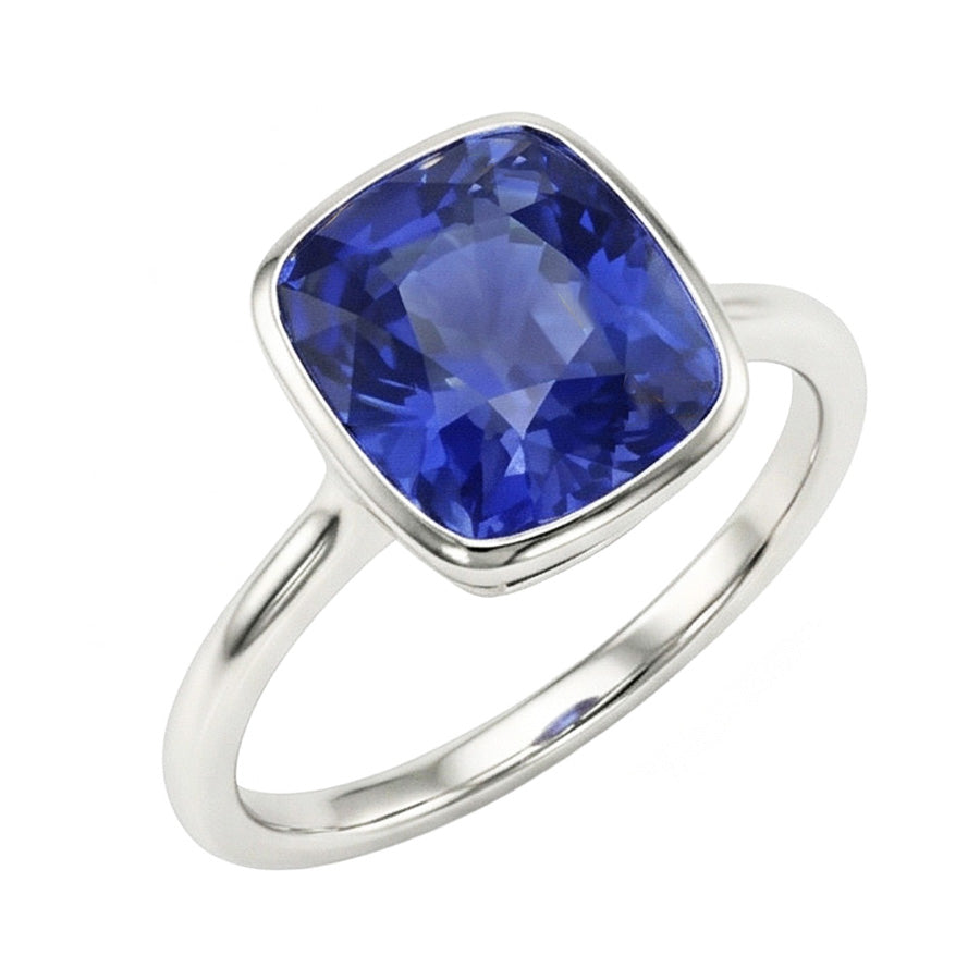 Solitaire Cushion Sapphire Ring Bezel Set 2 Carats Gemstone Jewelry