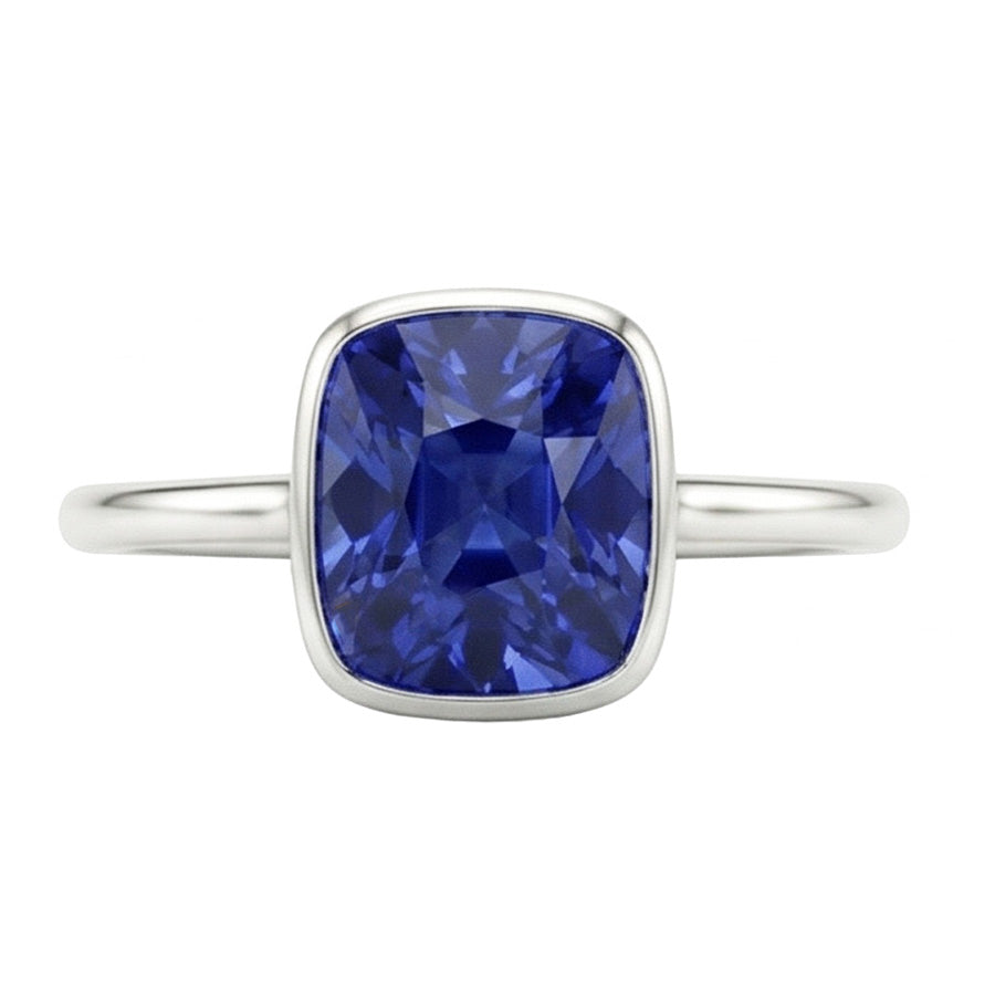 Solitaire Cushion Sapphire Ring Bezel Set 2 Carats Gemstone Jewelry