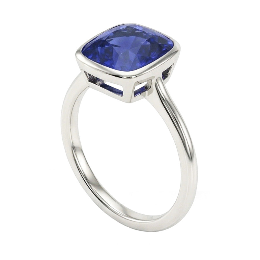 Solitaire Cushion Sapphire Ring Bezel Set 2 Carats Gemstone Jewelry