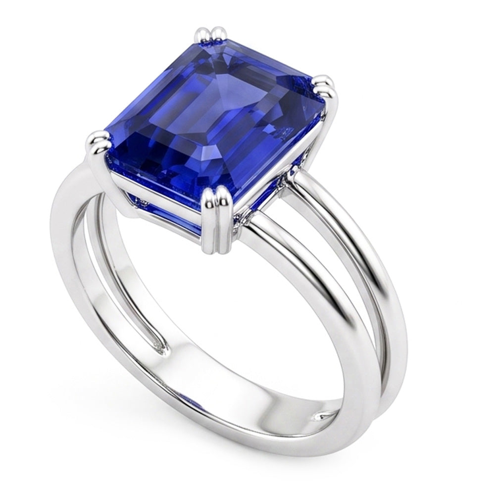 Solitaire Emerald Blue Sapphire Ring Double Prong Split Shank 2 Carats