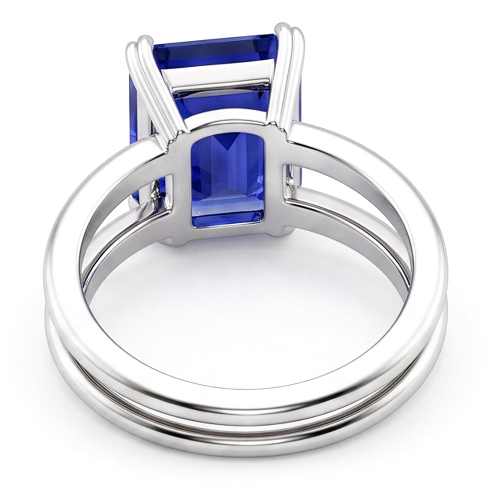 Solitaire Emerald Blue Sapphire Ring Double Prong Split Shank 2 Carats