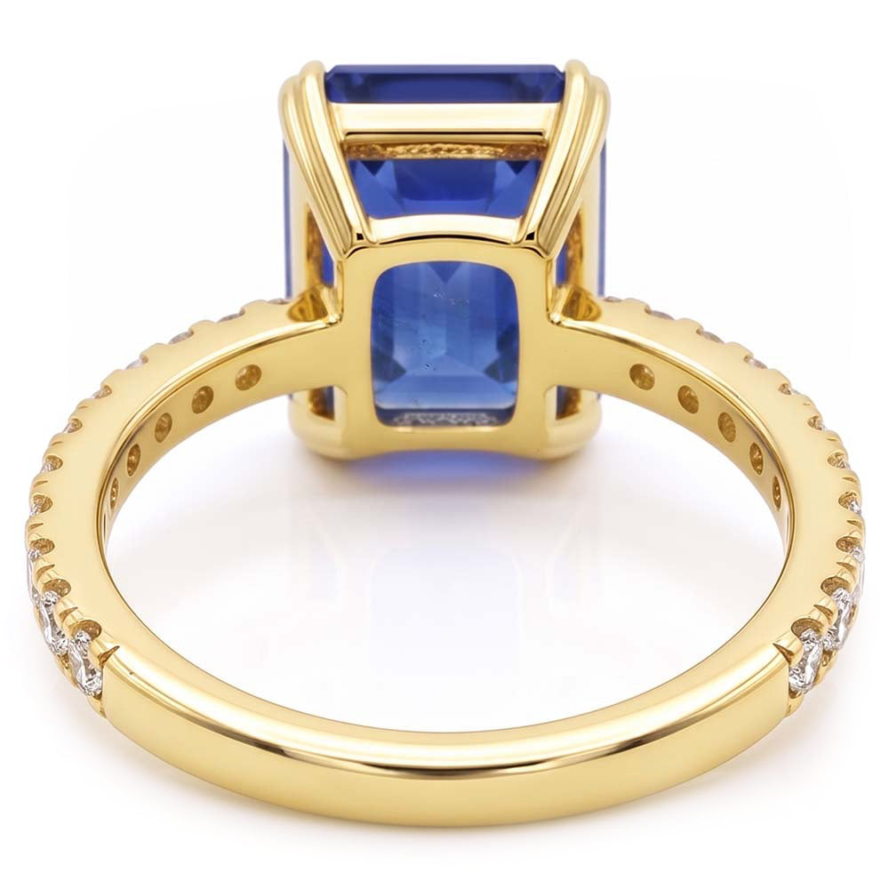Solitaire Emerald Blue Sapphire Ring With Natural Earth Mined Diamond ( Not Lab Grown ) Accents 4.50 Carats