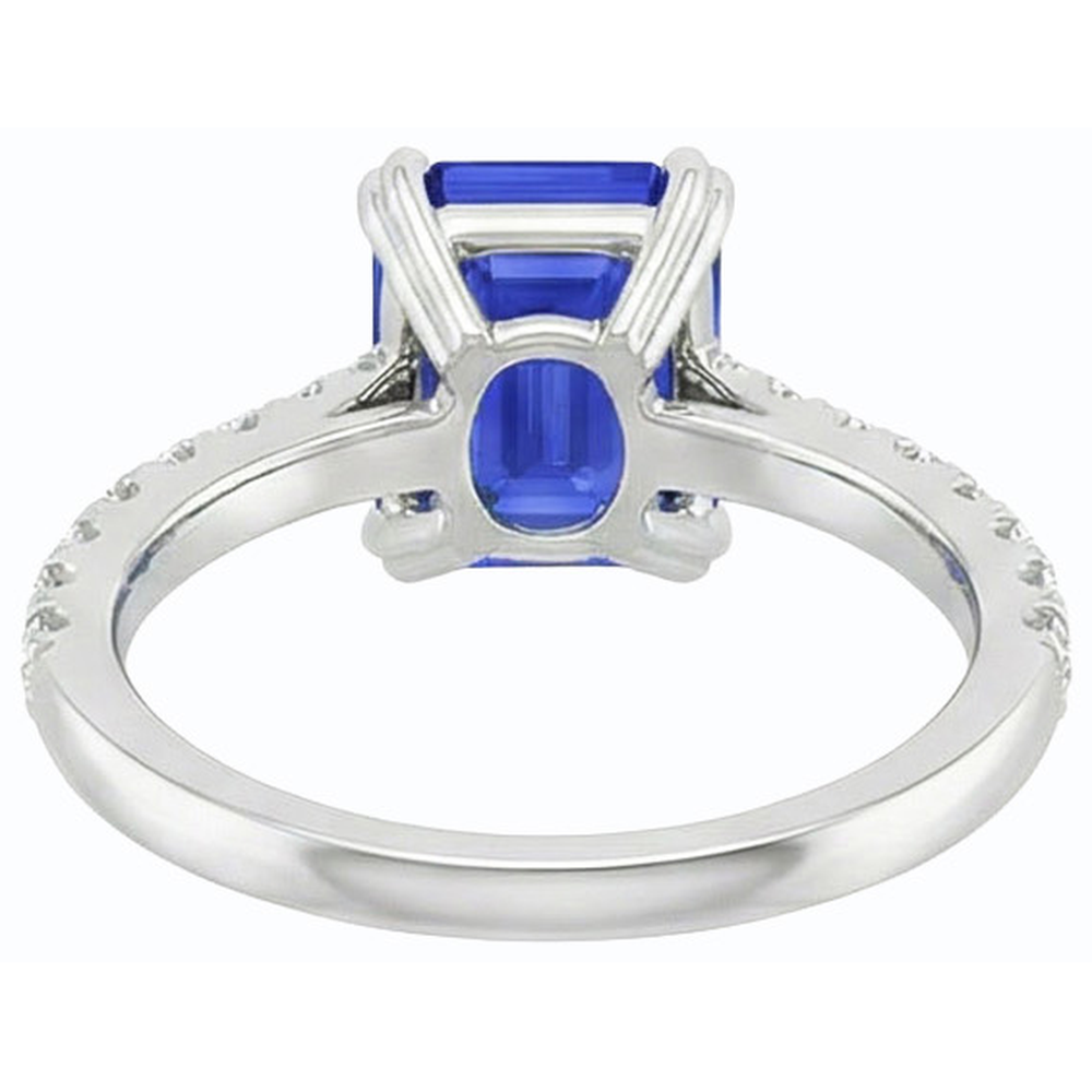 Solitaire Emerald Blue Sapphire Ring & Pave Set Natural Earth Mined Diamond ( Not Lab Grown )s 3.50 Carats