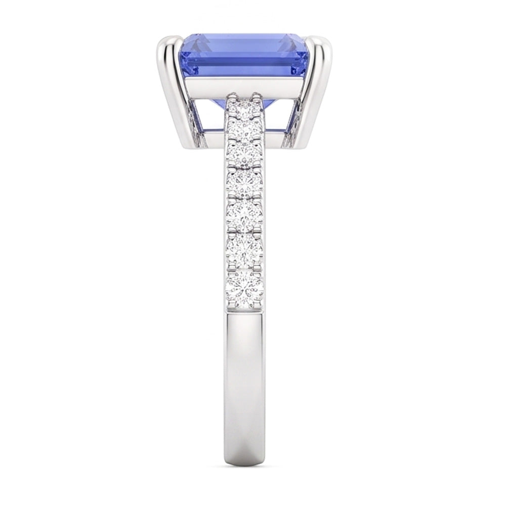 Solitaire Emerald Blue Sapphire Wedding Ring With Natural Earth Mined Diamond ( Not Lab Grown ) Accents 3 Carats