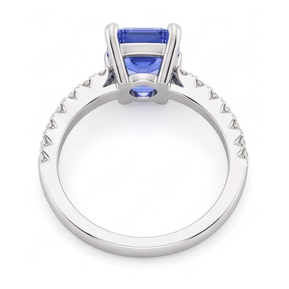 Solitaire Emerald Blue Sapphire Wedding Ring With Natural Earth Mined Diamond ( Not Lab Grown ) Accents 3 Carats