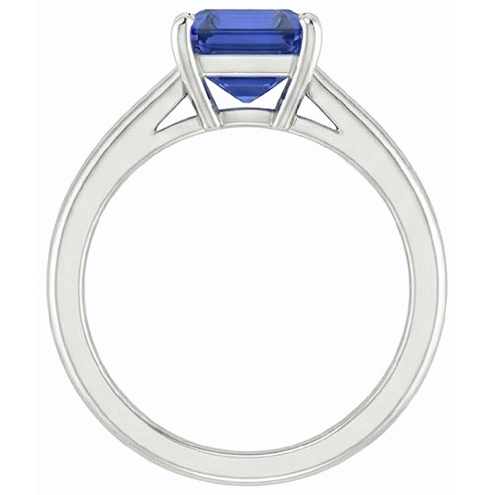 Solitaire Emerald Ceylon Sapphire Ring 14K White Gold 1.50 Carats