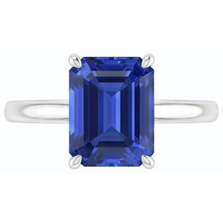Solitaire Emerald Ceylon Sapphire Ring 14K White Gold 1.50 Carats