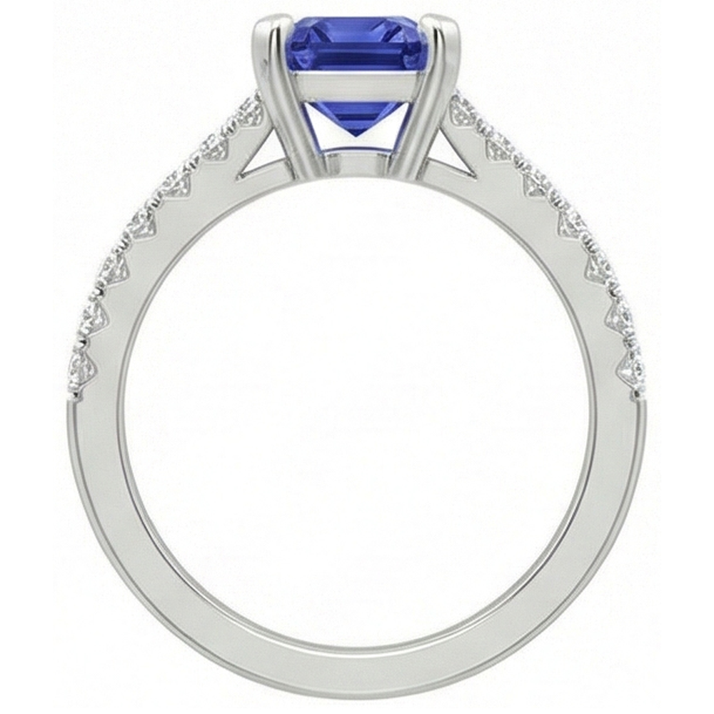 Solitaire Emerald Deep Blue Sapphire Ring With Accents 3 Carats