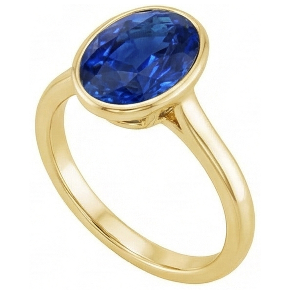 Solitaire Engagement Ring Bezel Set Oval Ceylon Sapphire 2.50 Carats
