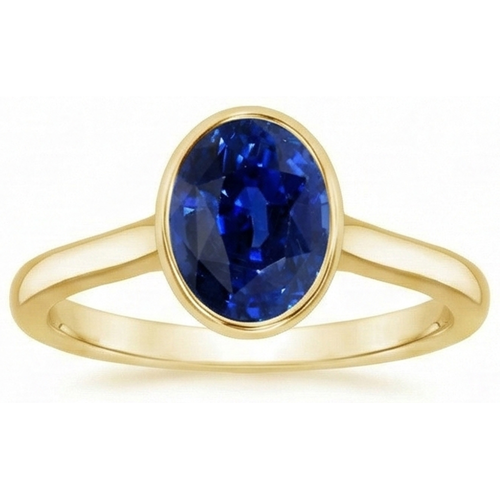 Solitaire Engagement Ring Bezel Set Oval Ceylon Sapphire 2.50 Carats