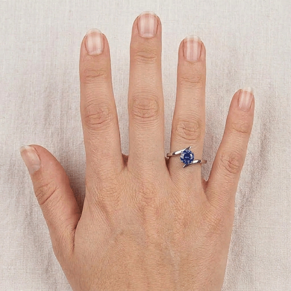 Solitaire Engagement Ring Ceylon Blue Sapphire 1 Carat Bypass Style