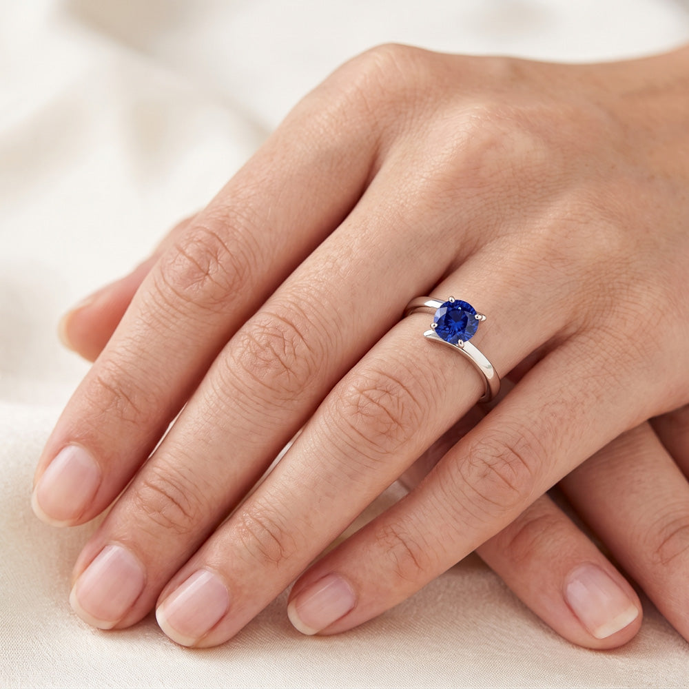 Solitaire Engagement Ring Ceylon Blue Sapphire 1 Carat Bypass Style