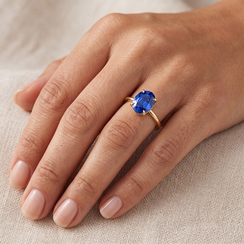 Solitaire Engagement Ring Oval Sri Lankan Sapphire 2.50 Carats