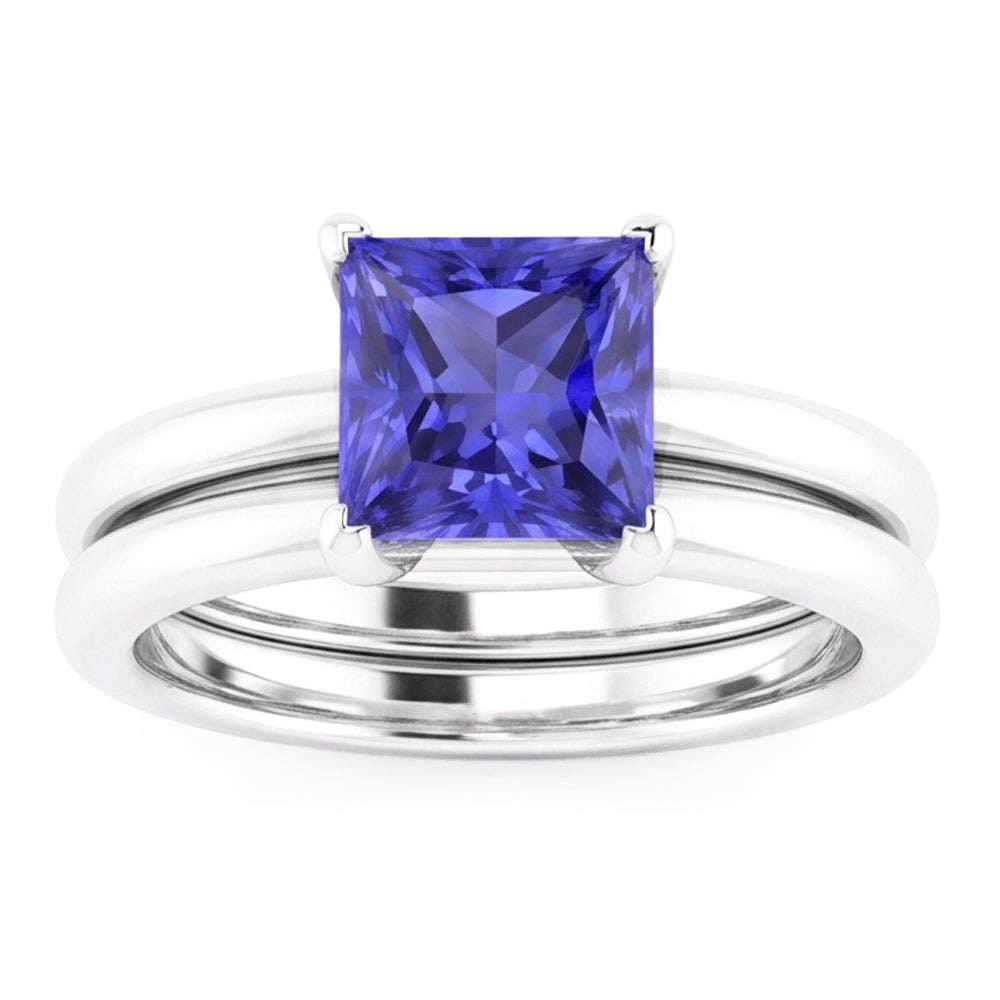 Solitaire Engagement Ring Set Princess Blue Sapphire 1 Carat