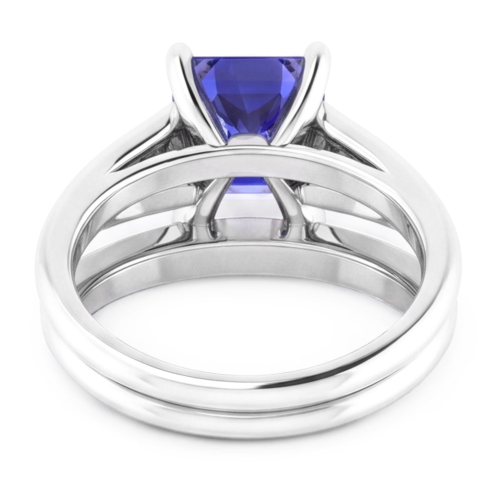 Solitaire Engagement Ring Set Princess Blue Sapphire 1 Carat