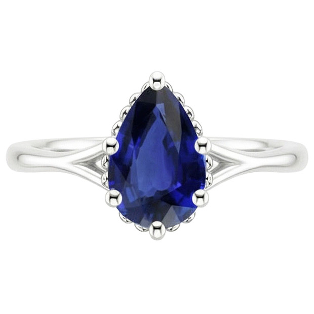 Solitaire Engagement Ring Split Shank Pear Blue Sapphire 2.50 Carats