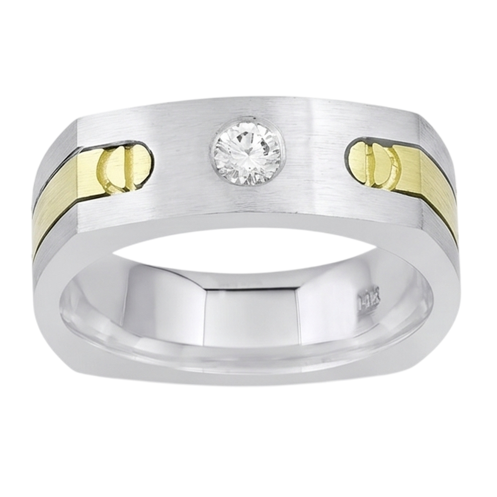 Solitaire Euro Shank Men Ring Two Tone Round Genuine Natural Earth Mined Diamond ( Not Lab Grown )