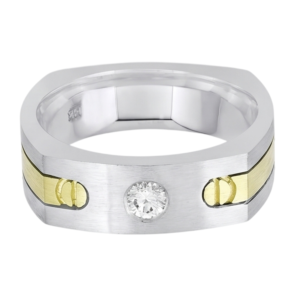 Solitaire Euro Shank Men Ring Two Tone Round Genuine Natural Earth Mined Diamond ( Not Lab Grown )