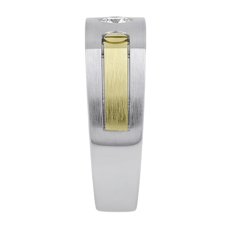 Solitaire Euro Shank Men Ring Two Tone Round Genuine Natural Earth Mined Diamond ( Not Lab Grown )