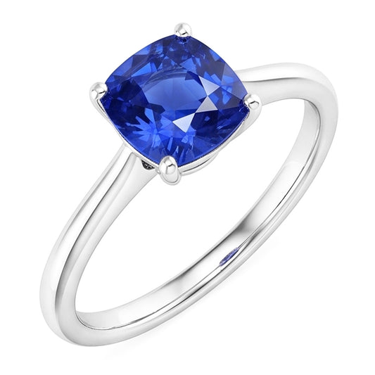 Solitaire Gemstone Jewelry Cushion Ceylon Sapphire Ring 1.50 Carats