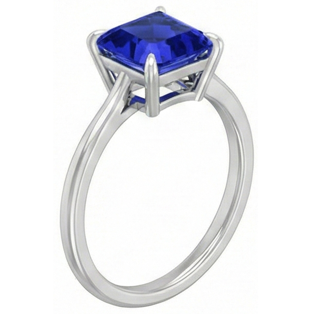 Solitaire Gemstone Ring Asscher Blue Sapphire Prong Set 1.50 Carats
