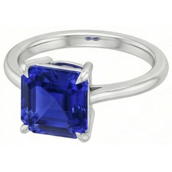 Solitaire Gemstone Ring Asscher Blue Sapphire Prong Set 1.50 Carats