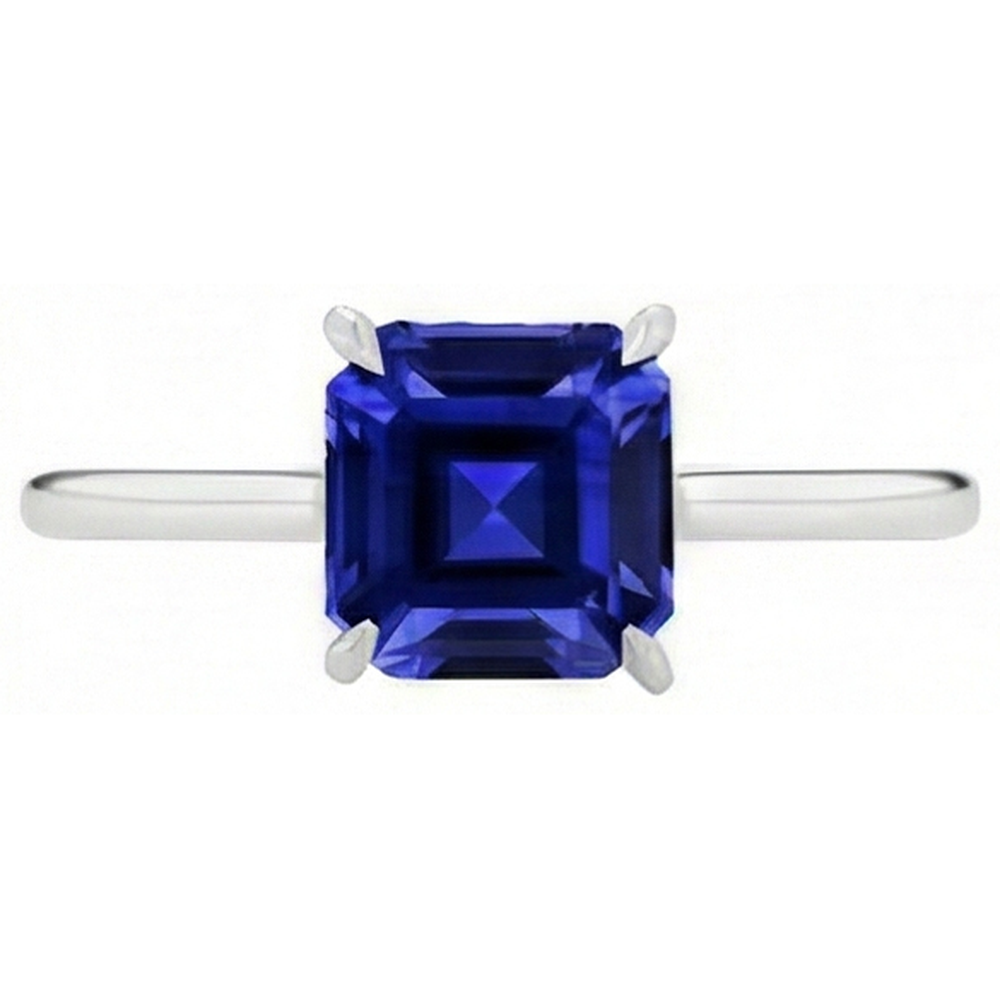 Solitaire Gemstone Ring Asscher Blue Sapphire Prong Set 1.50 Carats