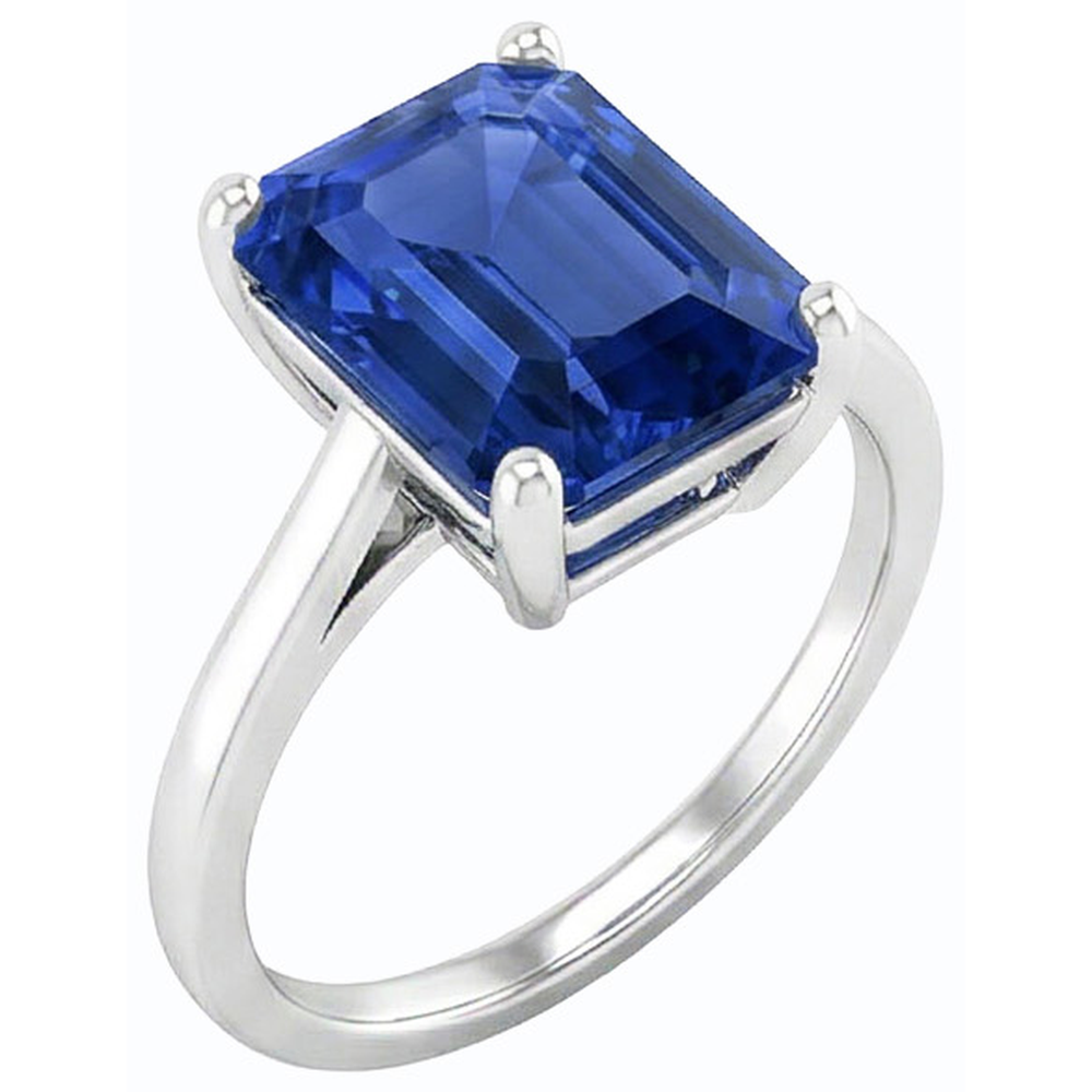 Solitaire Gemstone Ring Emerald Shaped Ceylon Sapphire 2.50 Carats