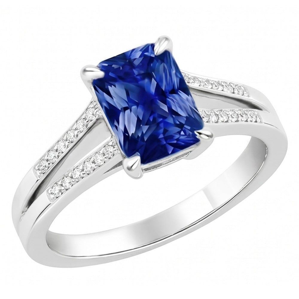 Solitaire Gemstone Ring Radiant Blue Sapphire 1.50 Carats Split Shank