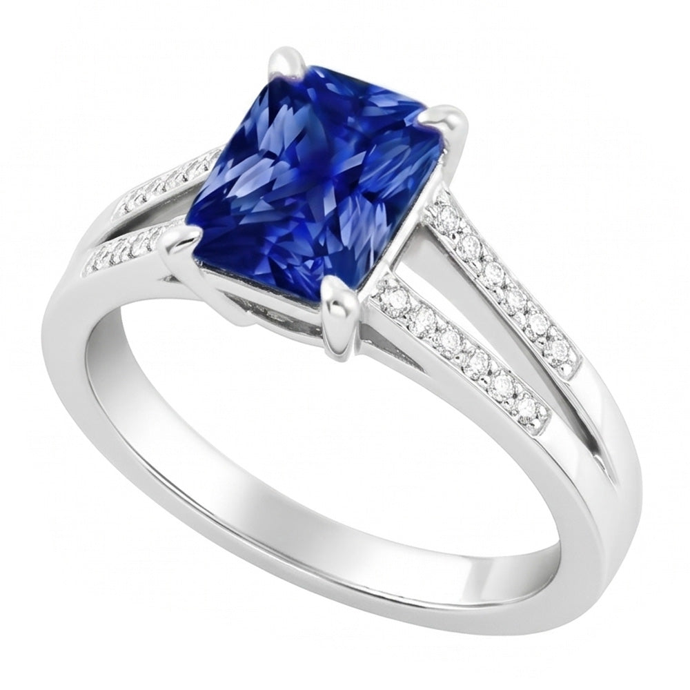 Solitaire Gemstone Ring Radiant Blue Sapphire 1.50 Carats Split Shank
