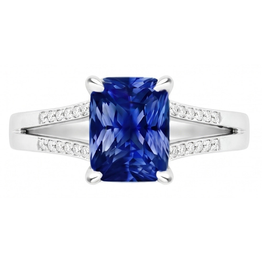 Solitaire Gemstone Ring Radiant Blue Sapphire 1.50 Carats Split Shank