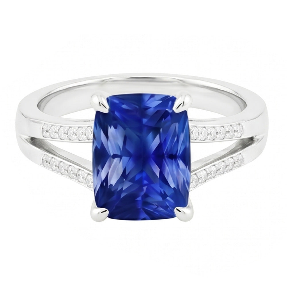 Solitaire Gemstone Ring Radiant Blue Sapphire 1.50 Carats Split Shank