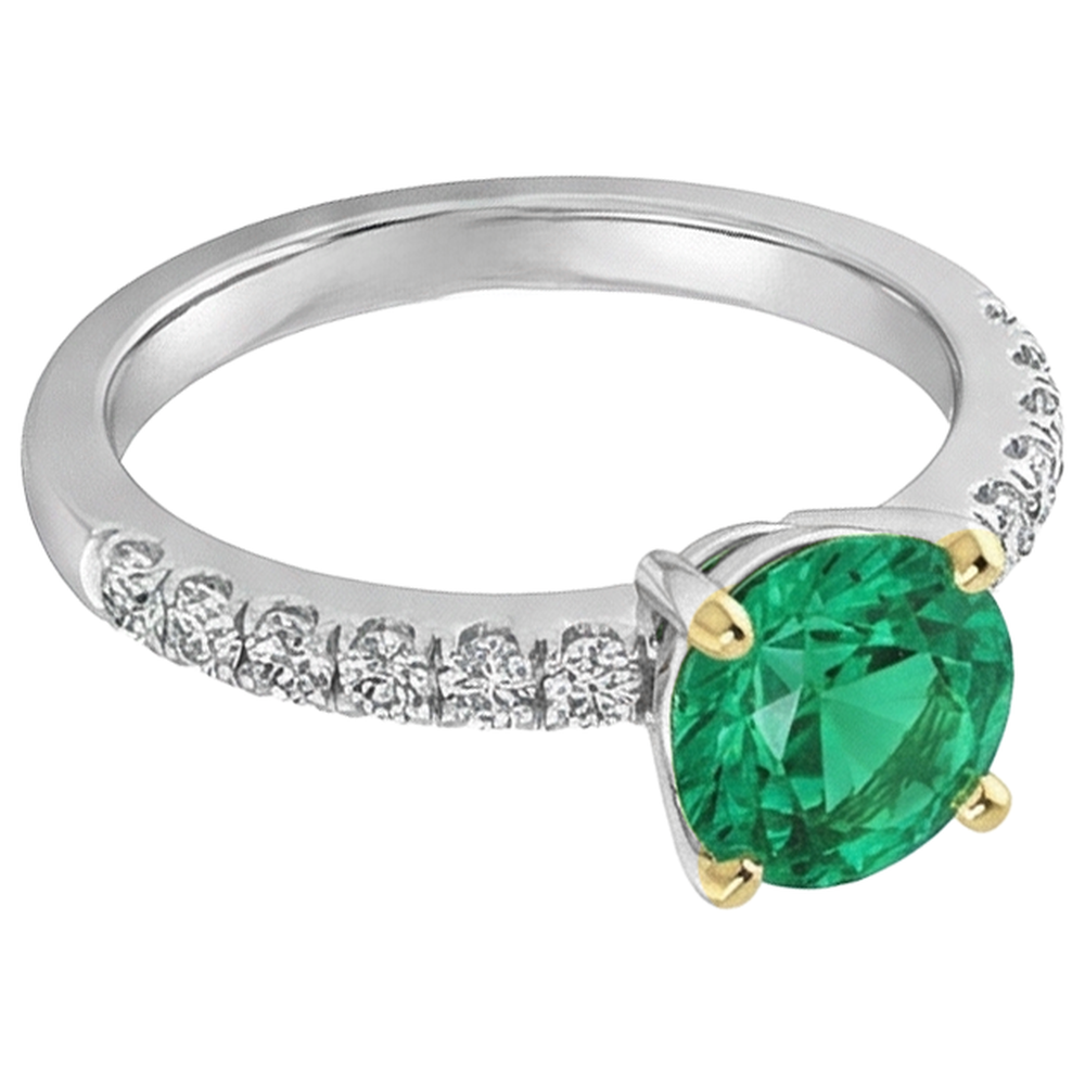 Colored Stone Ring Two-Tone 14K Gold with Colombian Emerald – angle view