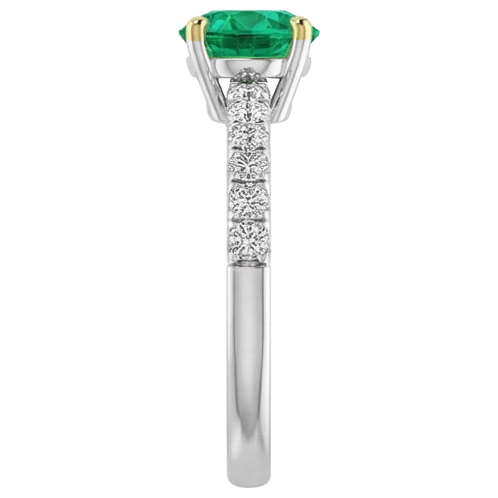 Colombian Emerald Colored Stone Ring 2-ct Two-Tone 14K Gold – top view