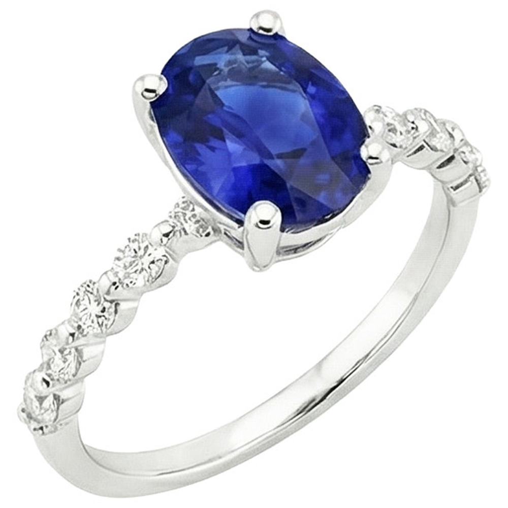Solitaire Gemstone Ring With Natural Earth Mined Diamond ( Not Lab Grown ) Accents Ceylon Sapphire 3 Carats
