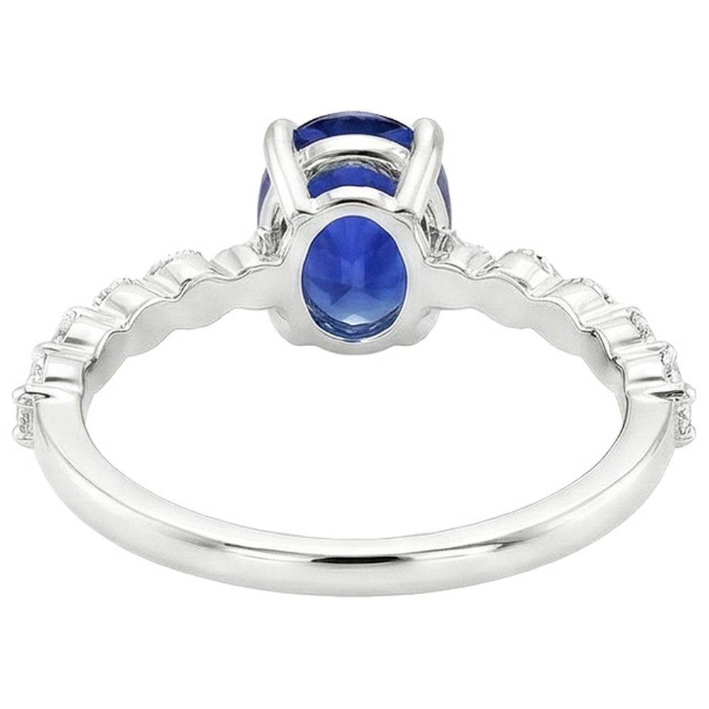 Solitaire Gemstone Ring With Natural Earth Mined Diamond ( Not Lab Grown ) Accents Ceylon Sapphire 3 Carats