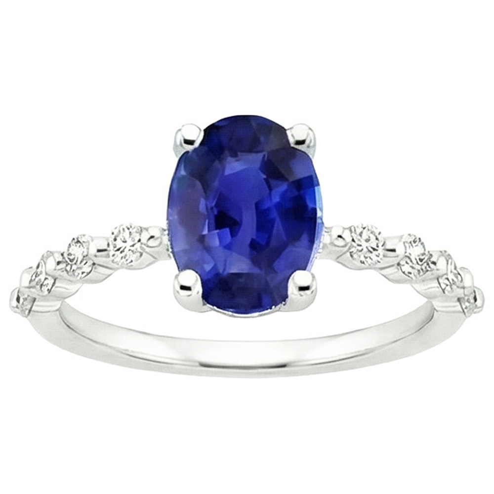 Solitaire Gemstone Ring With Natural Earth Mined Diamond ( Not Lab Grown ) Accents Ceylon Sapphire 3 Carats