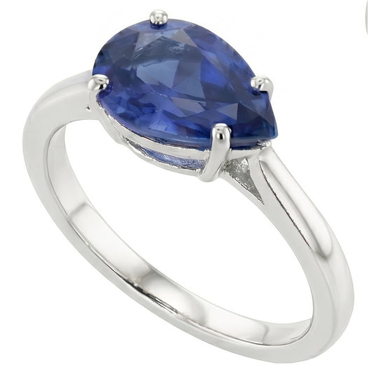 Solitaire Gemstone Sapphire Engagement Ring Pear Cut 2 Carats Gold 14K