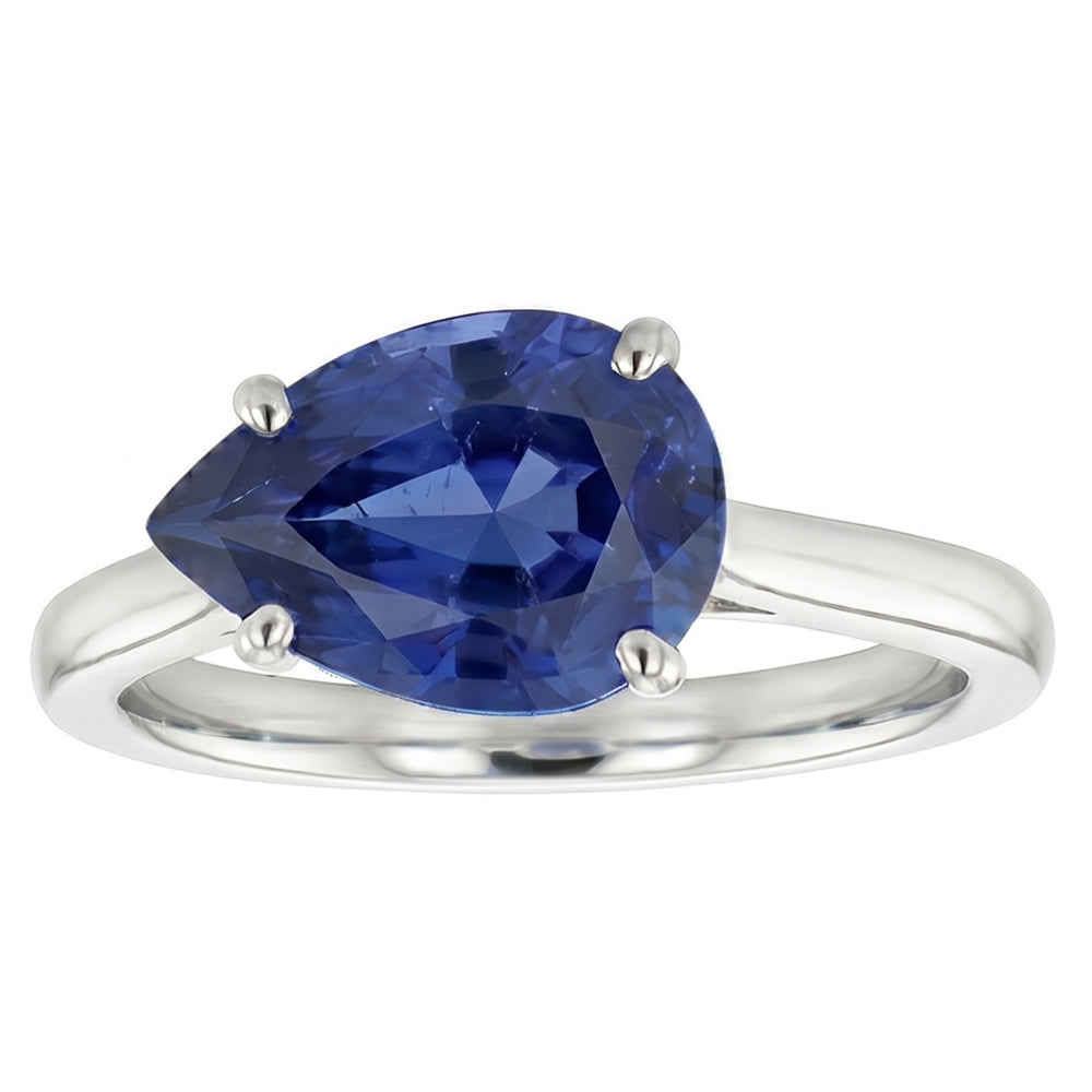 Solitaire Gemstone Sapphire Engagement Ring Pear Cut 2 Carats Gold 14K