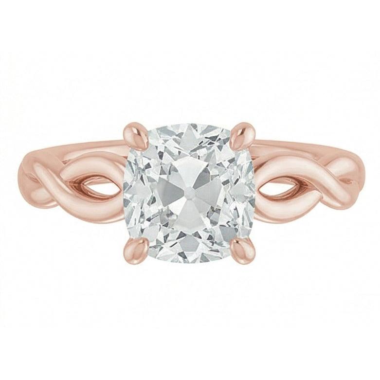 Solitaire Genuine Cushion Old Mine Cut Natural Earth Mined Diamond ( Not Lab Grown ) Ring Infinity Style 3 Carats