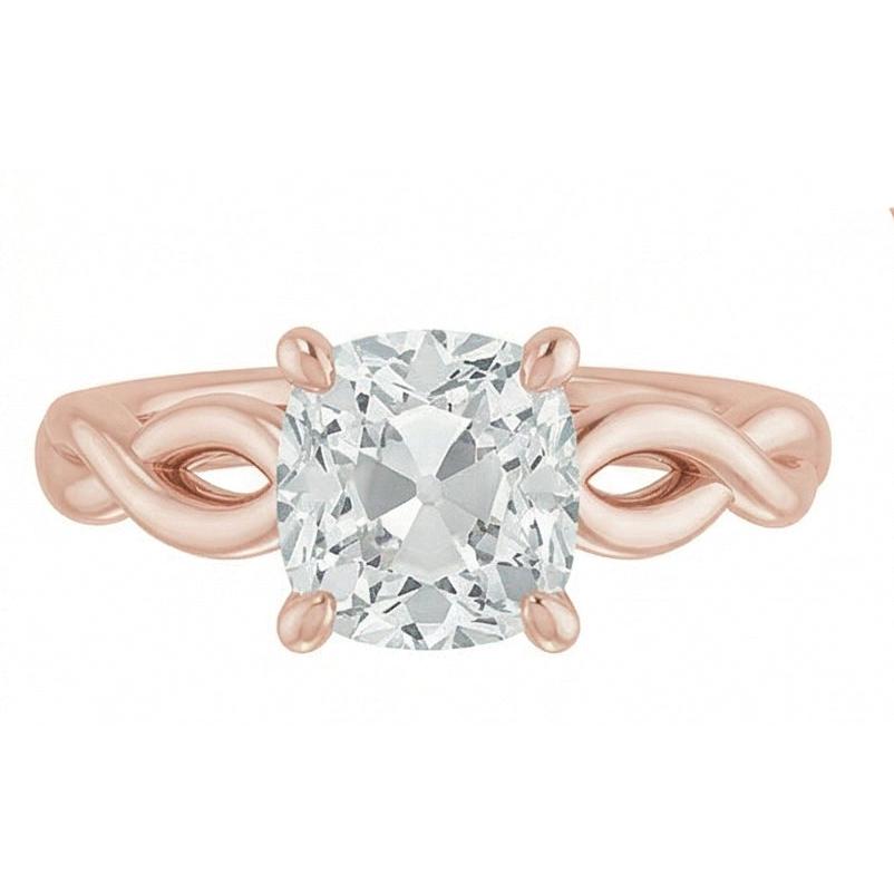 Solitaire Genuine Cushion Old Mine Cut Natural Earth Mined Diamond ( Not Lab Grown ) Ring Infinity Style 3 Carats