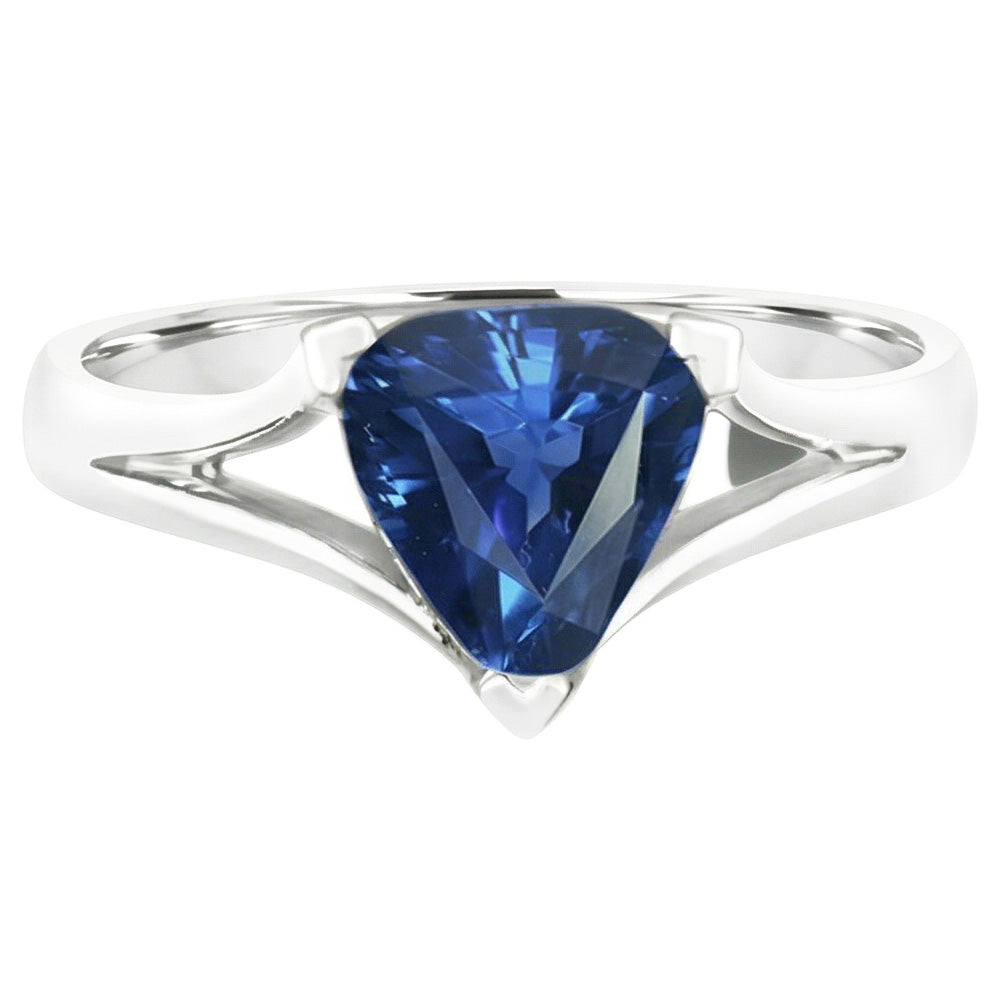 Solitaire Gold Ring Trillion Ceylon Sapphire V Split Shank 1.50 Carats